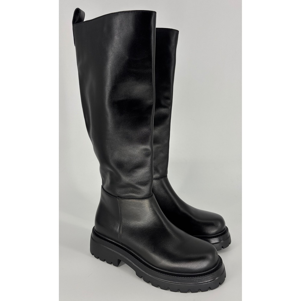 La Canadienne West Leather Tall Boots Black Women Size 8.5 Platform Chunky